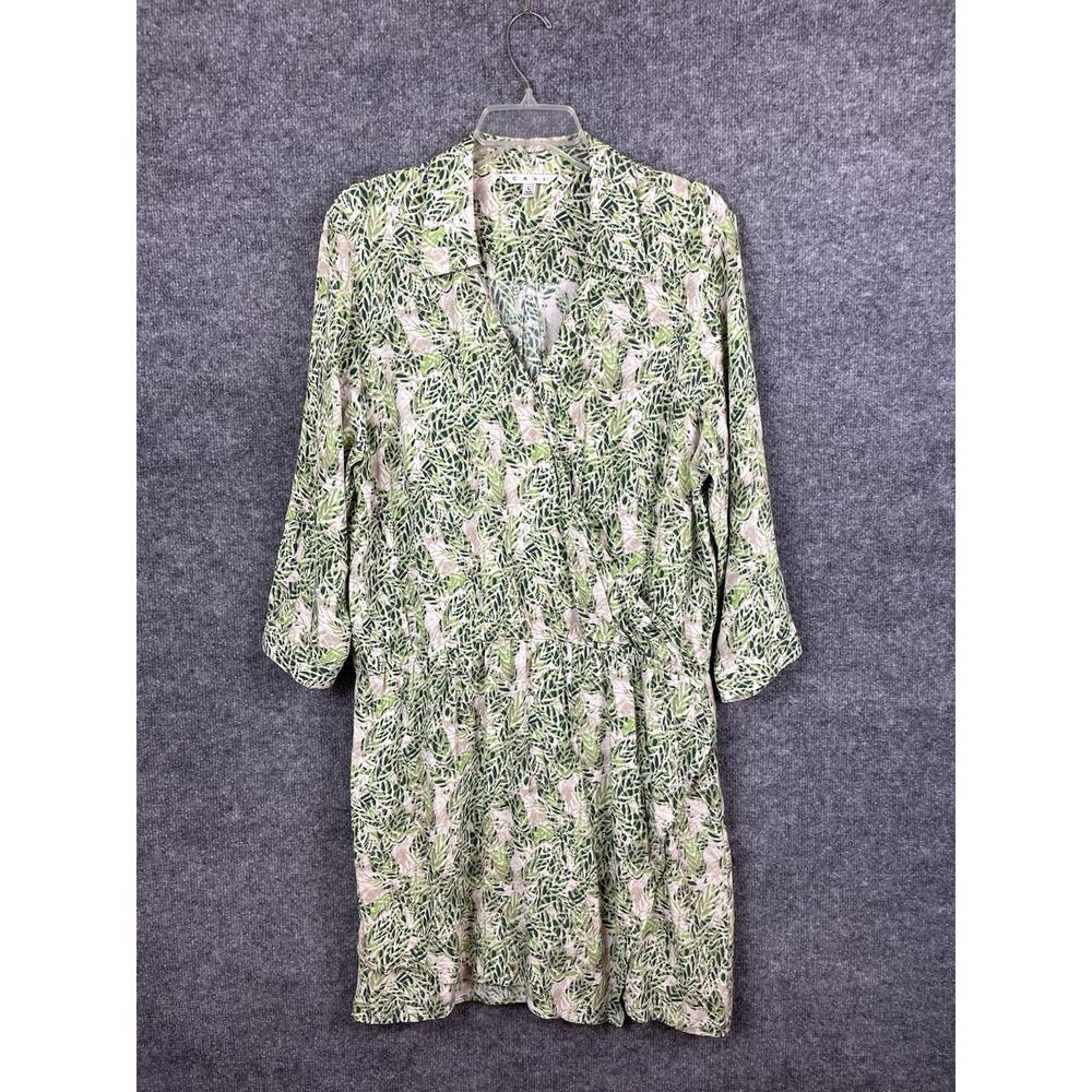 CAbi Women's Leaf Print Green Faux Wrap Tunic Dress V Neck Elastic Waist‎ Size L